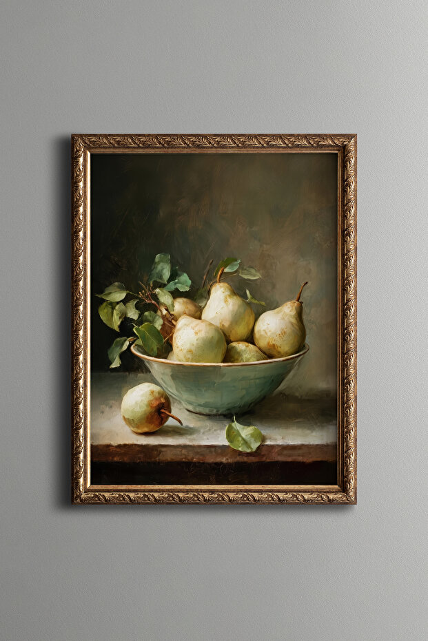 Green Pears in a Basket - Vintage Patterned Painting - Fine Model