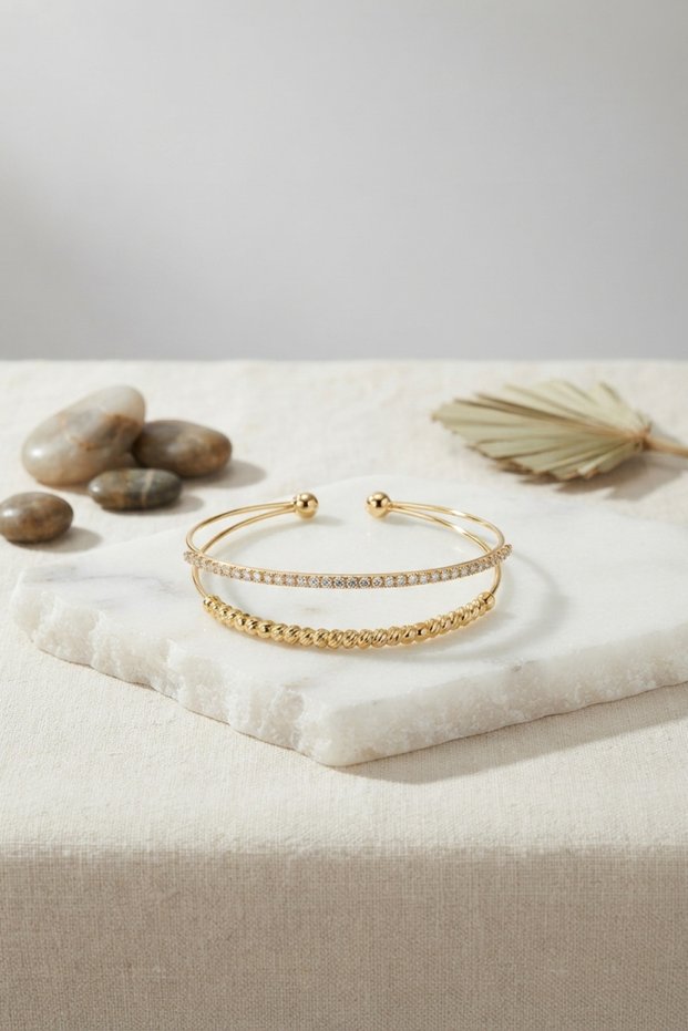 Gold Color Dorika and Zircon Stone Women's Bracelet -