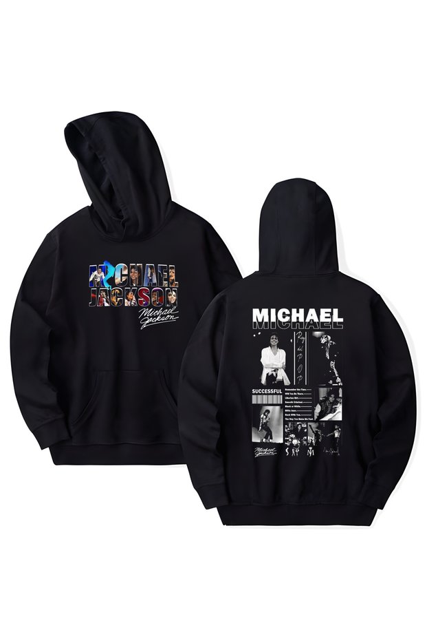 Michael Jackson Printed Cotton Long Sleeve Hooded Sweatshirt with 3 Thread Counts