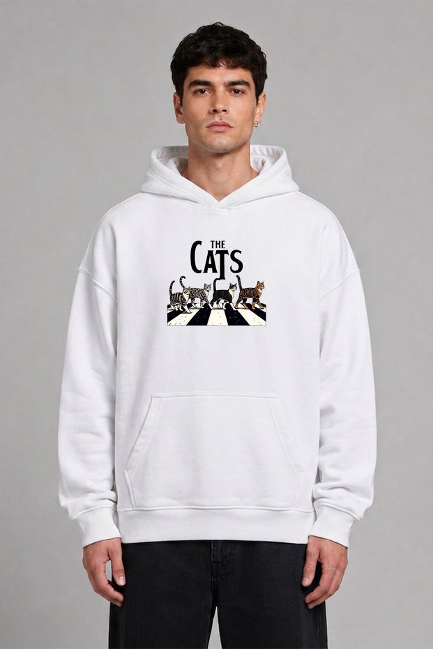 The Cats 1 Design Pre-Printed Oversize White Hooded Sweatshirt