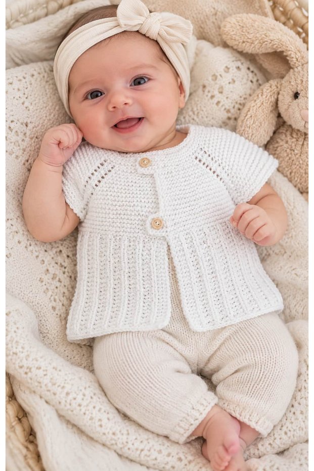 Newborn White Short Sleeve Baby Cardigan