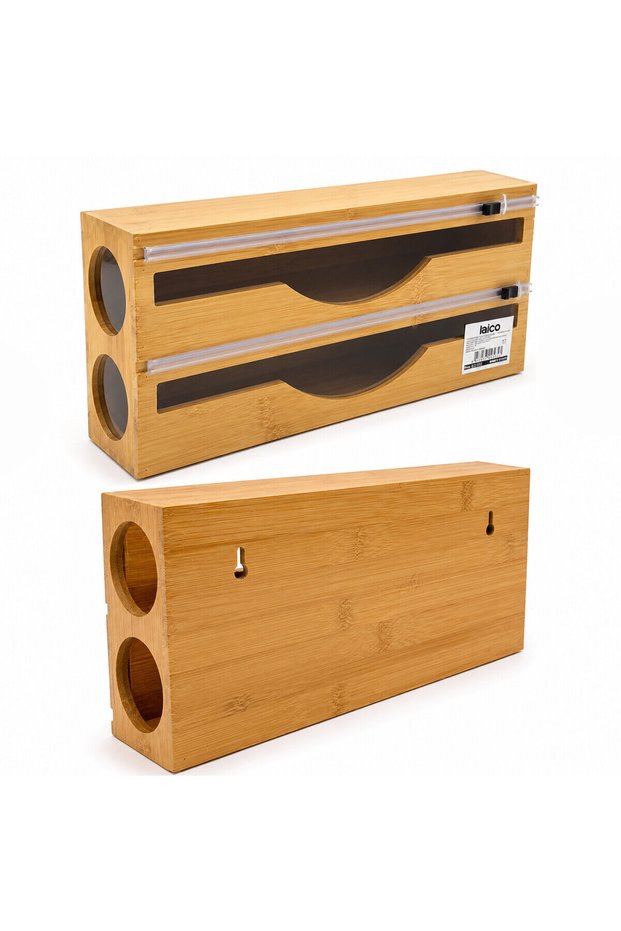2in1 wooden bamboo strainer - foil holder - towel rack with cutting blade channel