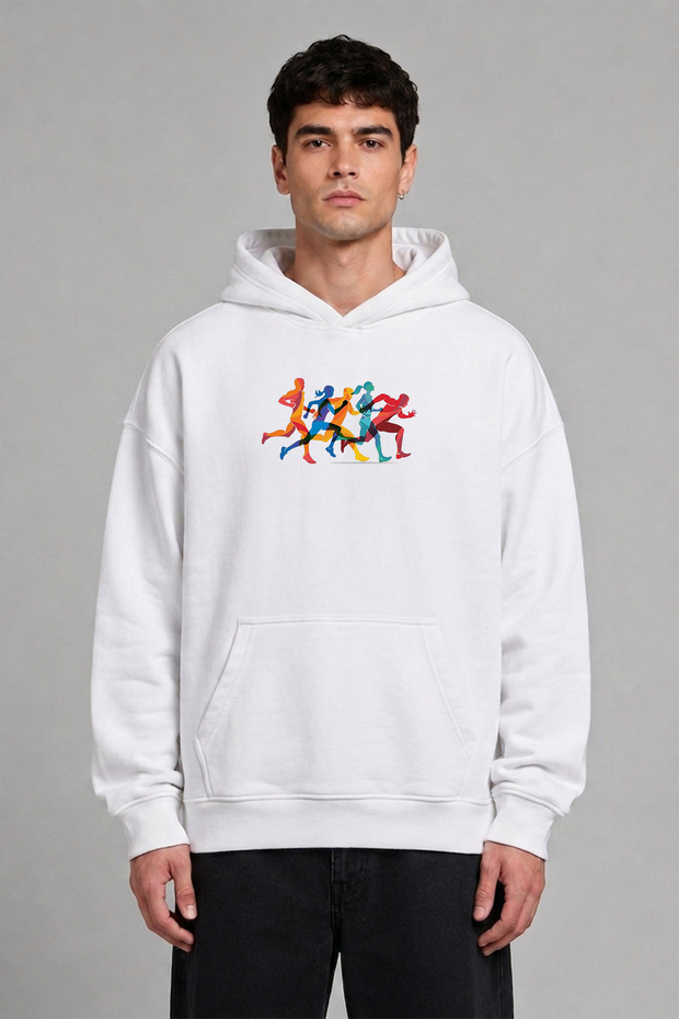 Runner 6 Design Pre-Printed Oversize White Hooded Sweatshirt