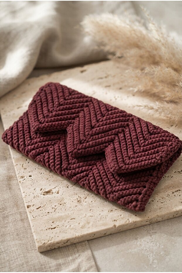 Crochet Knitted Zigzag Patterned Special Design Handbag