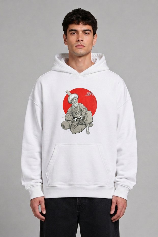 Gamer Uncle Design Pre-Printed Oversize White Hooded Sweatshirt