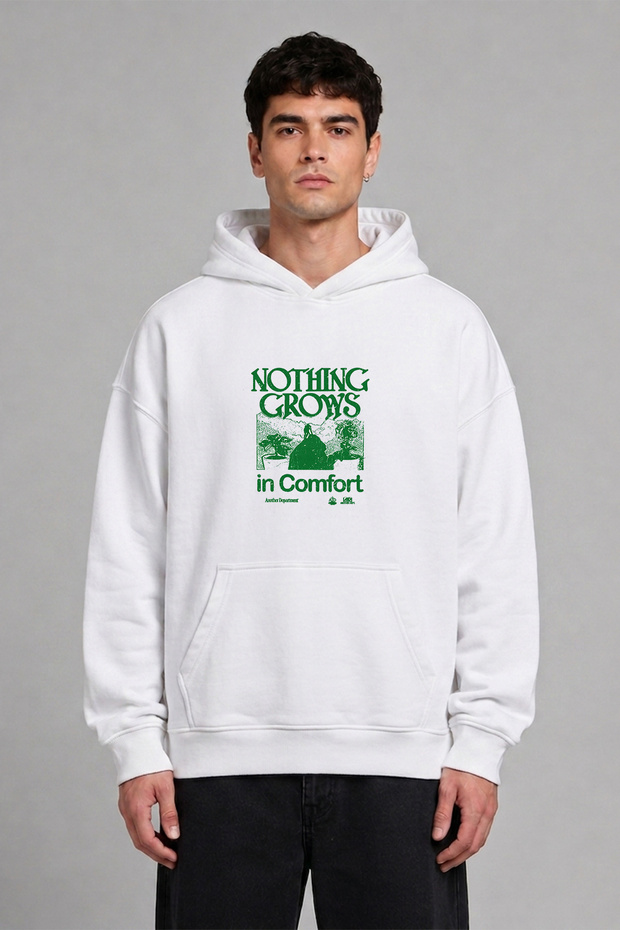 Nothing Gro Design Pre-Printed Oversize White Hooded Sweatshirt