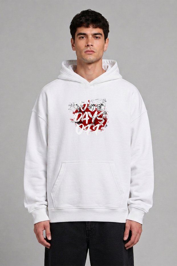 No Days of Design Pre-Printed Oversize White Hooded Sweatshirt