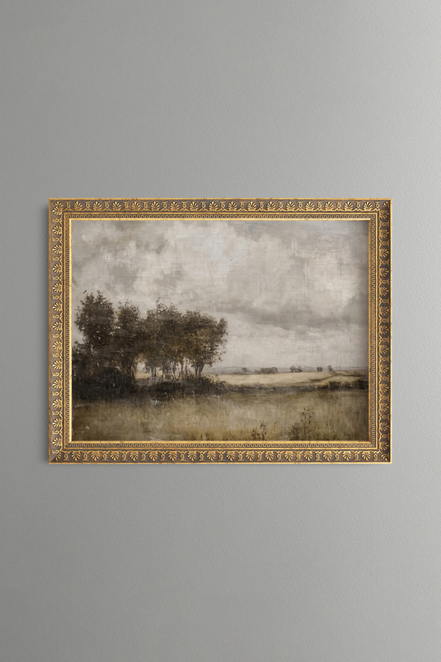 Rural Scenery under Cloudy Sky - Vintage Patterned Painting - Fine Model