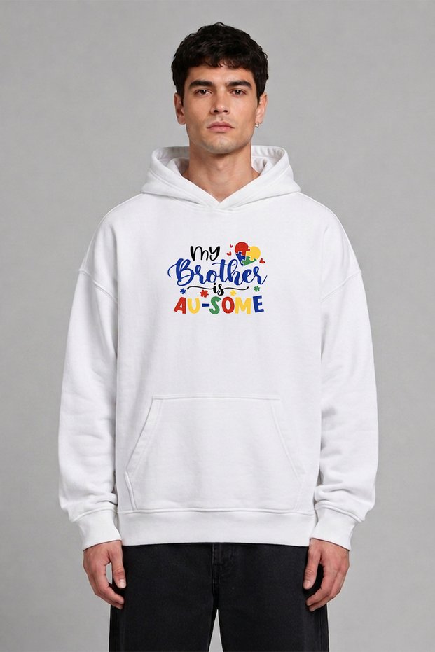 My Brother Design Pre-Printed Oversize White Hooded Sweatshirt