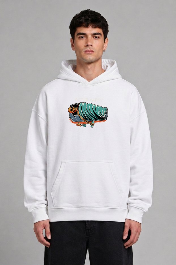 After Party Design Pre-Printed Oversize White Hooded Sweatshirt