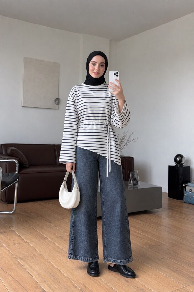 Striped Asymmetrical Waist-Tied Tunic