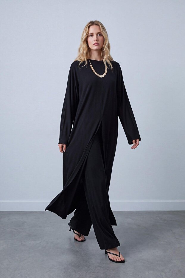 Women's Slit Casual Tunic Trousers Set 14549