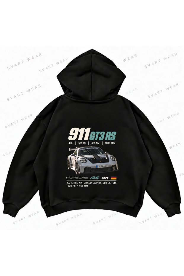 Porsche 911 Gt3 Rs Printed Oversize Boxy Hooded Hoodie Sweatshirt