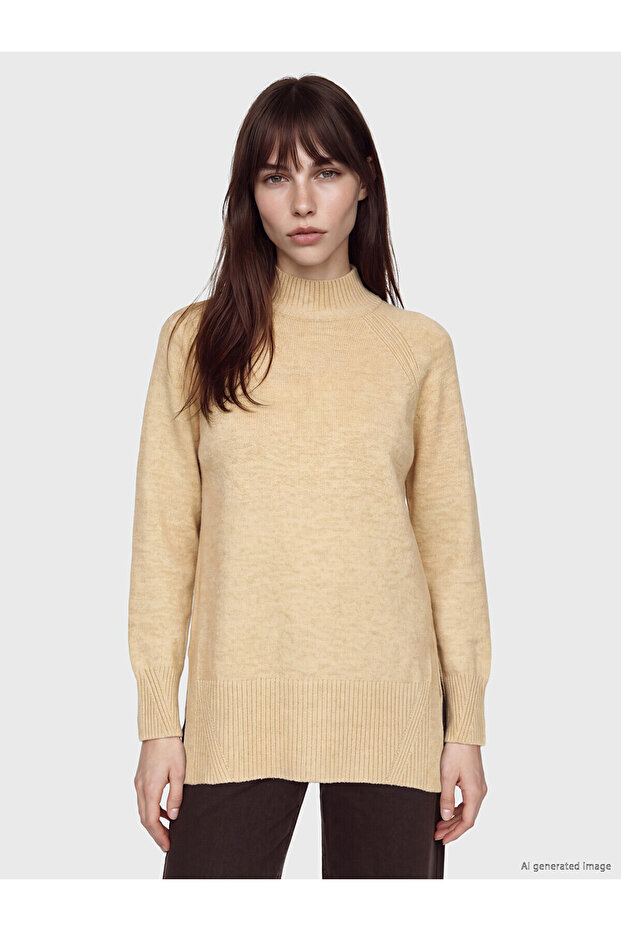 Two Mt Shop Quality Lcw Modest Yellow Knitwear Plain Oversize Women's Tunic