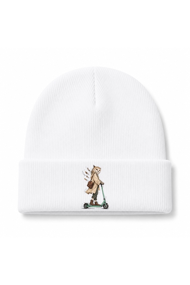 Midnight Courier Owl & Scooter Graphic Beanie