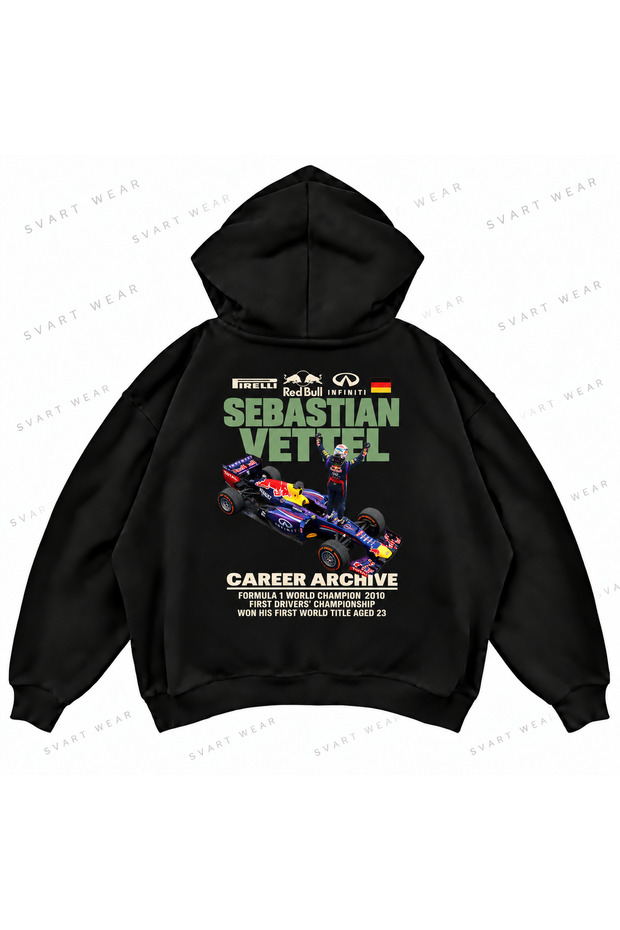 Sebastian Vettel F1 Graphic Printed Oversize Boxy Hooded Sweatshirt