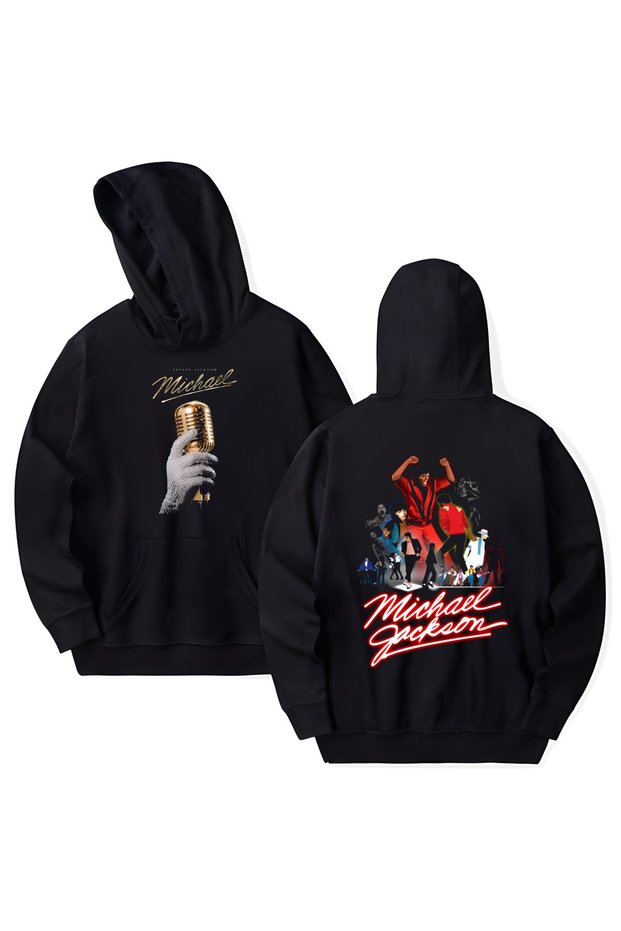 Michael Jackson Printed Cotton Long Sleeve Hooded Sweatshirt with 3 Thread Counts