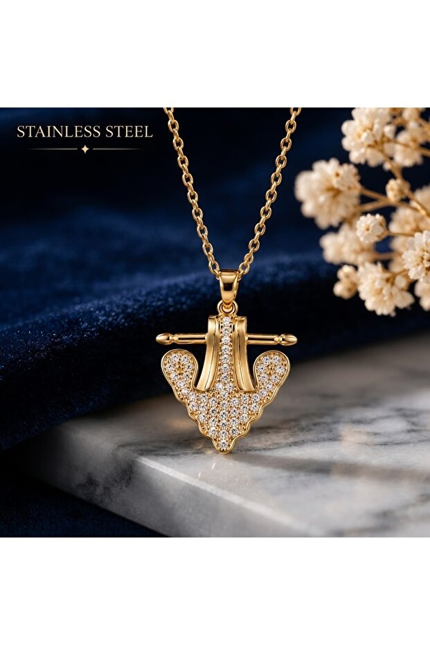 Gold Color White Zircon Stone Serenay Model Necklace