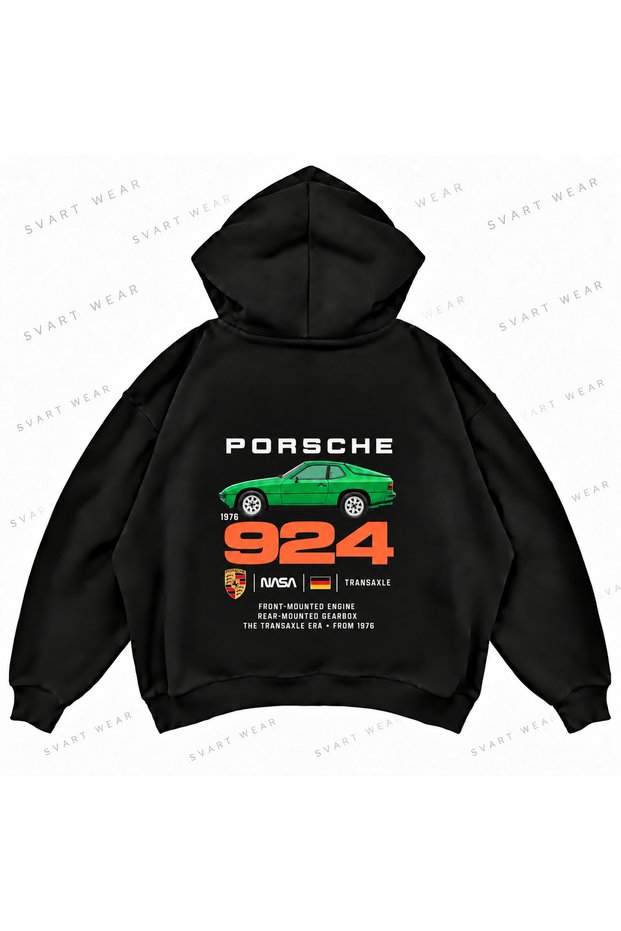 Porsche 924 Printed Oversize Boxy Hooded Hoodie Sweatshirt