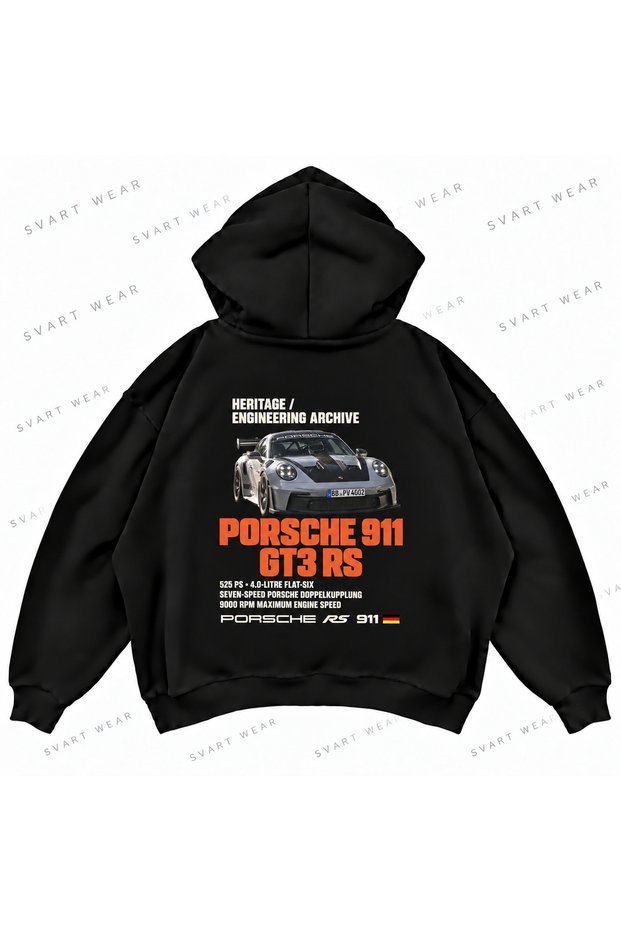 Porsche 911 Gt3 Rs Printed Oversize Boxy Hooded Sweatshirt