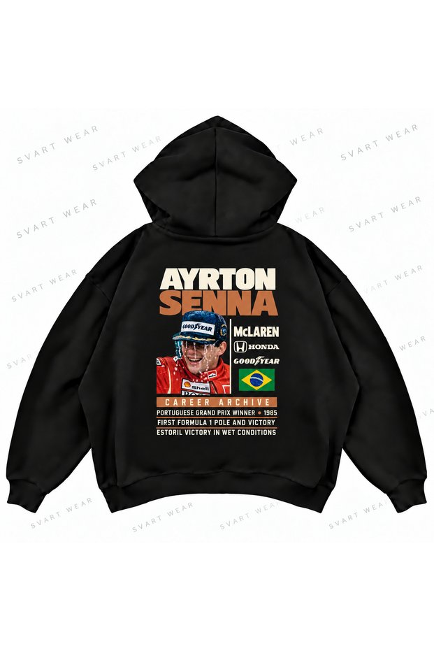 Ayrton Senna F1 Printed Oversize Boxy Hooded Hoodie Sweatshirt