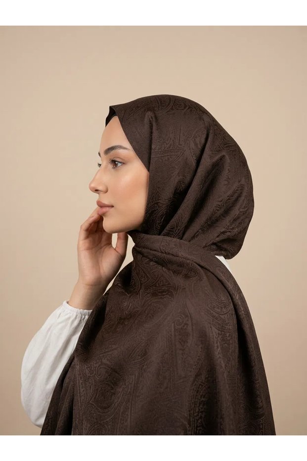 Ethnic Monogram Pattern Cotton Jacquard Shawl Brown