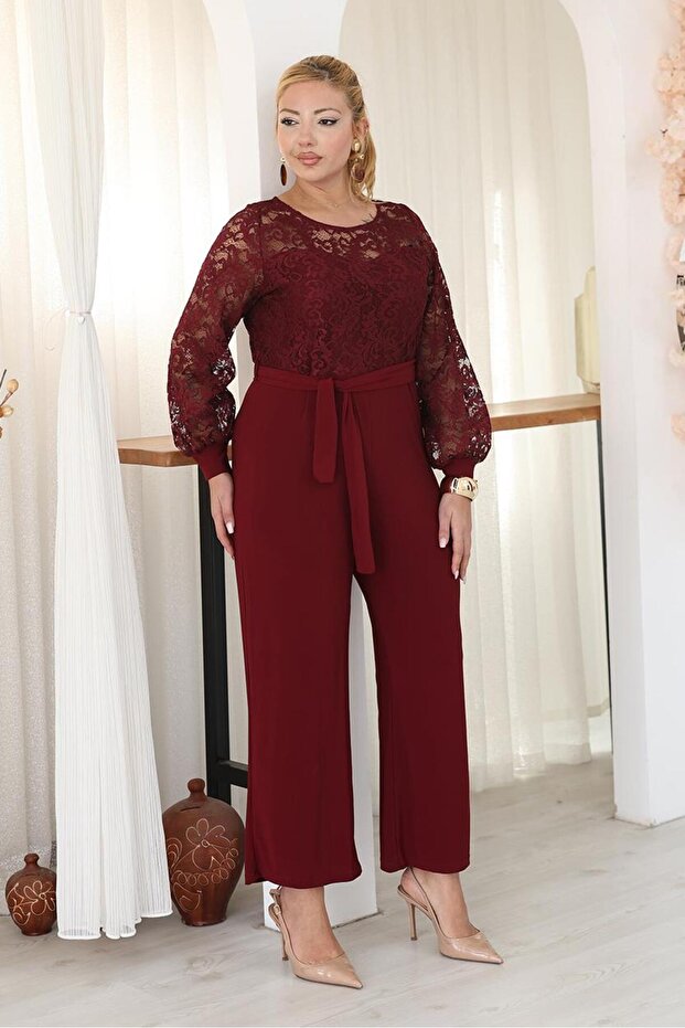 Plus Size Lace Detailed Evening Dress Jumpsuit
