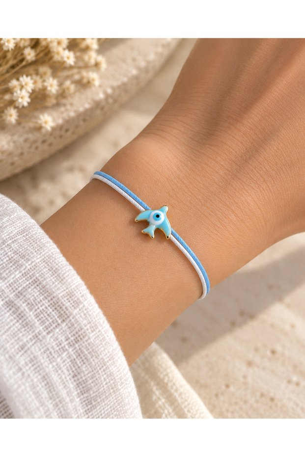 Blue and White Rope Enamel Phoenix Evil Eye Detailed Adjustable Bracelet
