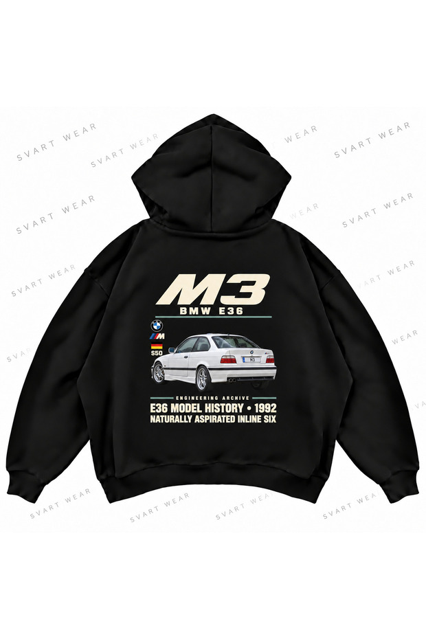 Bmw M3 E36 Printed Black Oversize Boxy Hoodie Sweatshirt