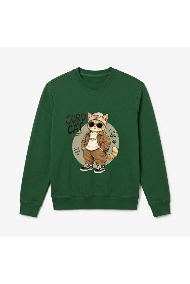 Cat Printed Premium Crew Neck Long Sleeve Sweatshirt