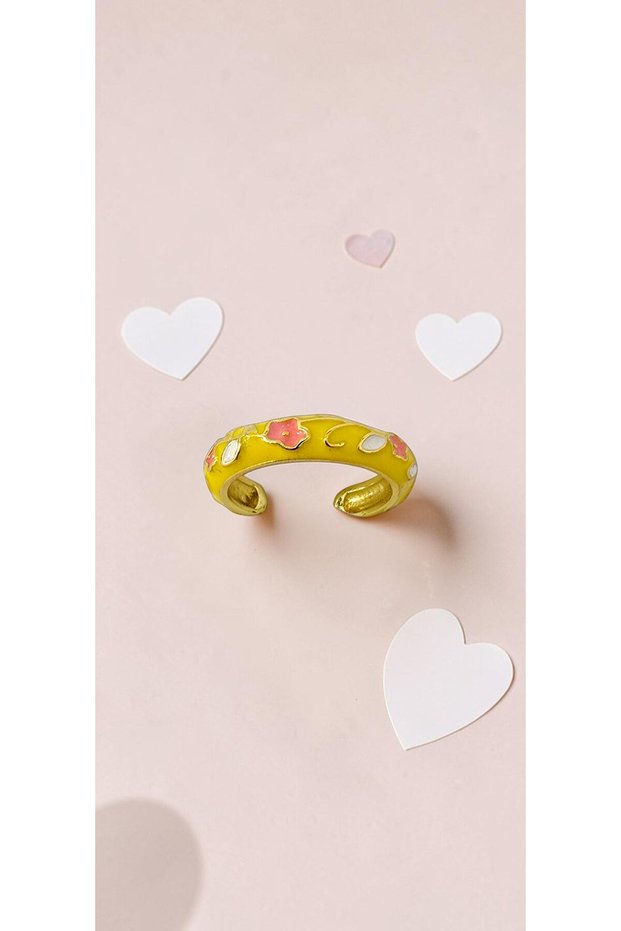 Multi-Colored Spring Floral Enamel Adjustable Steel Ring - Tarnish Resistant