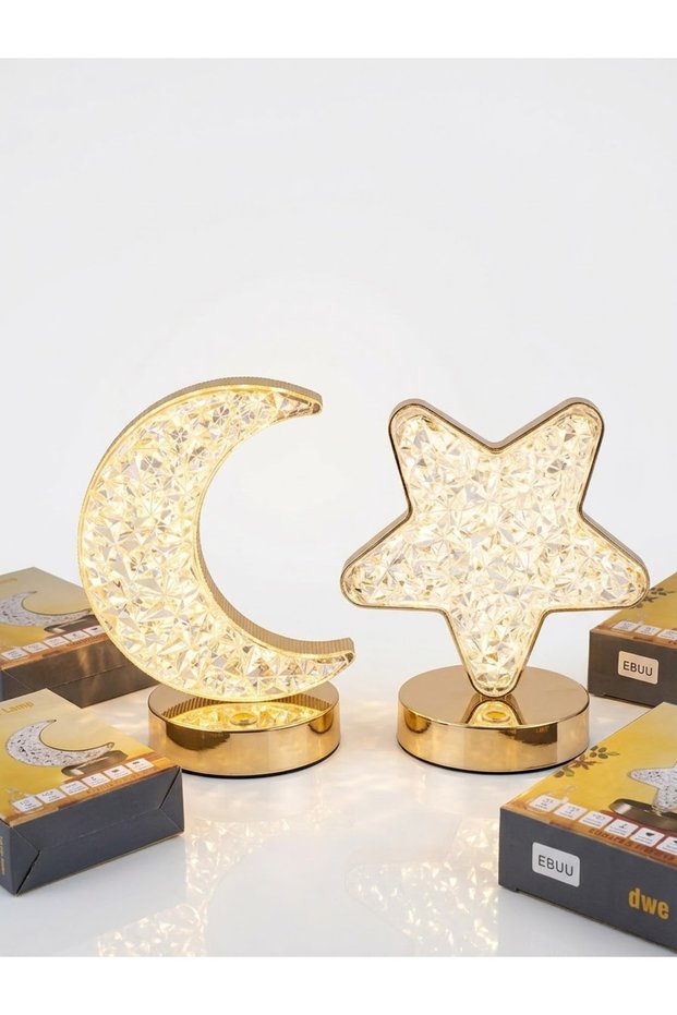 Crystal Crescent and Star Three-Function Led Table and Night Lamp