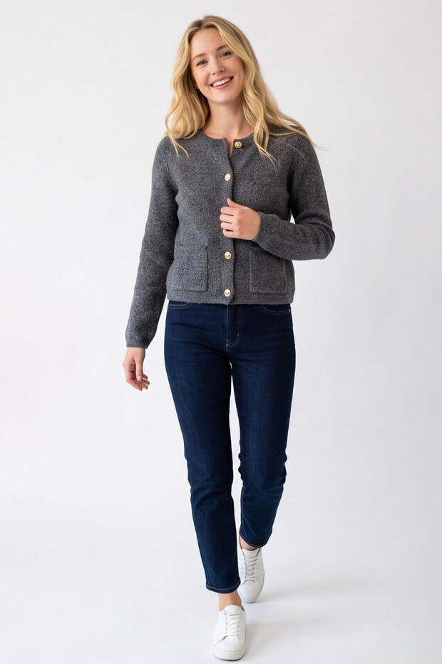 Glittery and Sequined Anthracite Women's Cardigan 26K0054K1