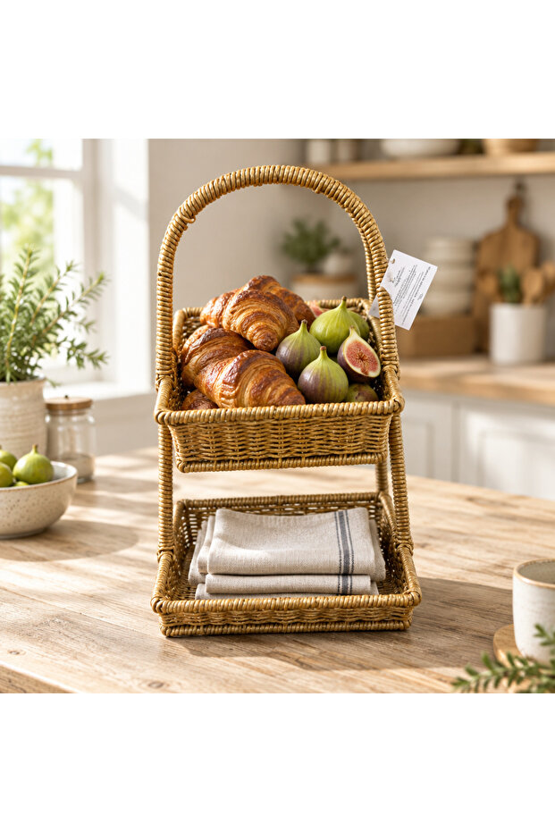 Wicker Plastic Rattan Multi-Layered Serving Basket 26*22*36 cm
