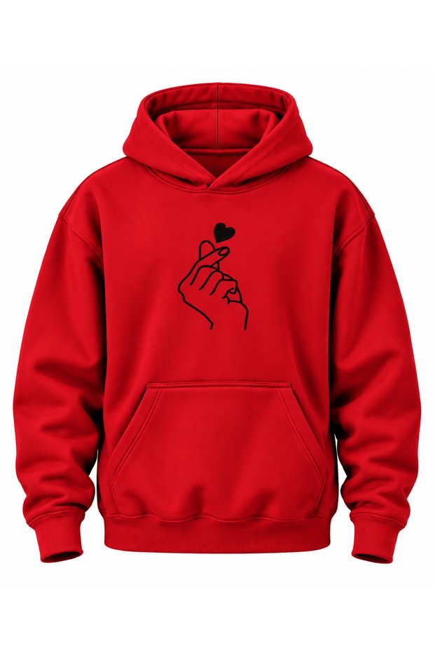 Hand Heart Sign Printed Unisex Hoodie Sweatshirt with Hood and Kangaroo Pocket Premium Thick Winter