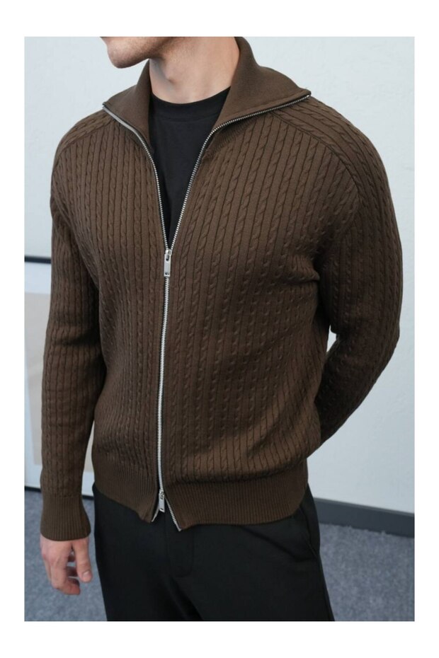Men's Hair Braided Wide Collar Double Zipper Cardigan