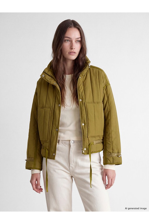Two Mt Shop Quality Lcw Modest Green Stand Collar Oversize Women's Puffer Coat