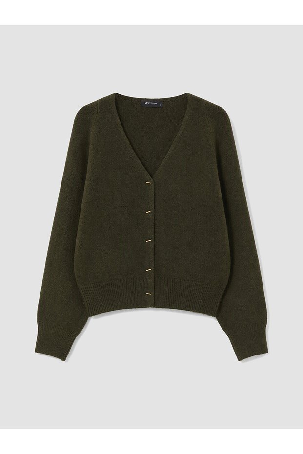 Alita City Lcw Vision Khaki Knitwear Plain Short Women's Cardigan with a Difference