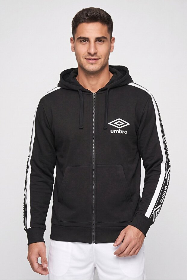 Men Sportswear Fit Full Zipper Long Sleeve Hoodies, Black