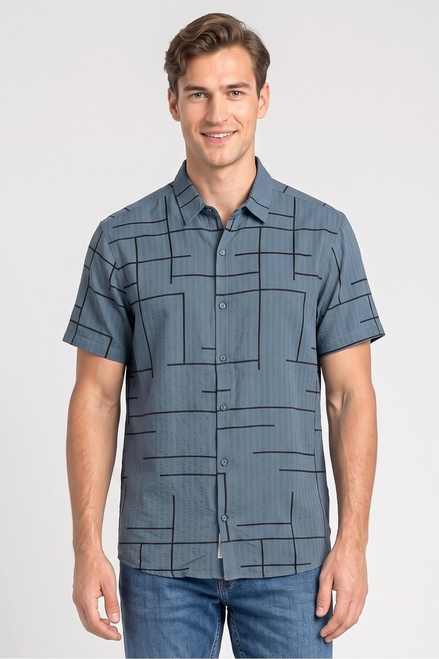 Men Regular Fit Allover Print Short Sleeve Casual Shirt, Multicolor