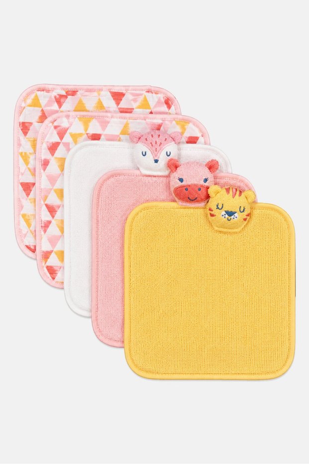 6 Pieces Textured Washcloths And Finger Puppet Set, Multicolor
