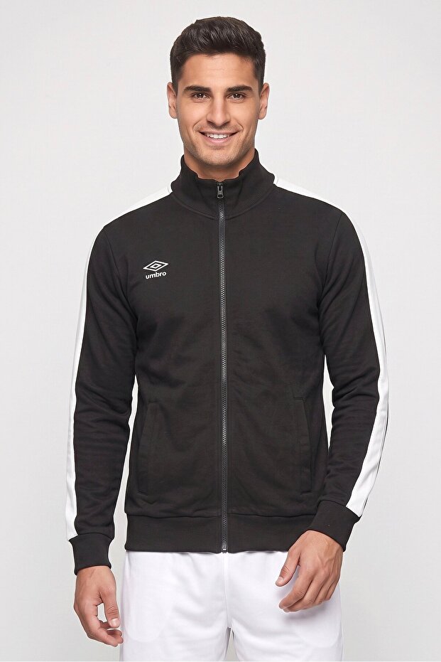 Men Sportswear Fit Brand Logo Full Zip Outdoor Sweatshirt, Black