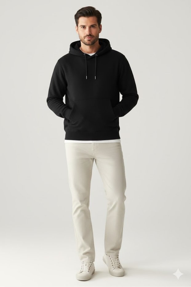 Men's 3 Thread Hooded Kangaroo Pocket Plain Basic Sweatshirt