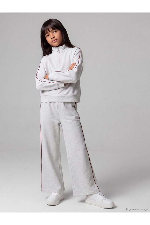 Peak New Season Grey Stand-Up Collar Girls' Thick Tracksuit Set