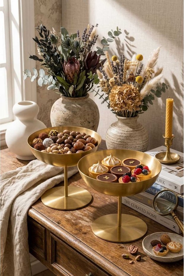 2 Double Gold-Legged Presentation Plates – Luxurious Turkish Delight Holder & Dessert Stand