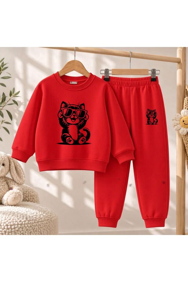 Team Sweatshirt Cat Drawing V2 Printed Girls Boys Crew Neck