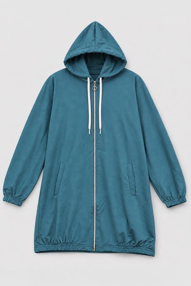 Women's Hooded Zippered Blue Tracksuit Set