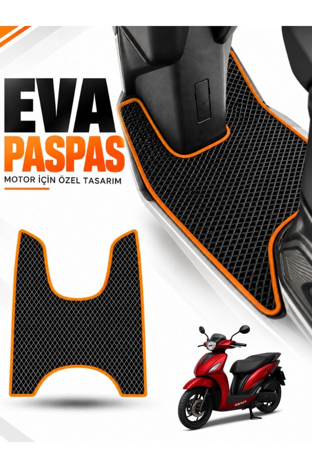 Kanuni̇ Mati̇ 125 Compatible Eva Motorcycle Mat Scooter Foot Mat Motor-Specific Black-Orange