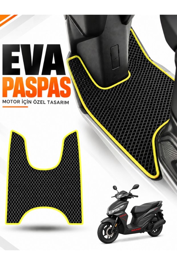 Rks Wi̇ked 125 Compatible Eva Motorcycle Mat Scooter Foot Mat Motor-Specific Black-Yellow