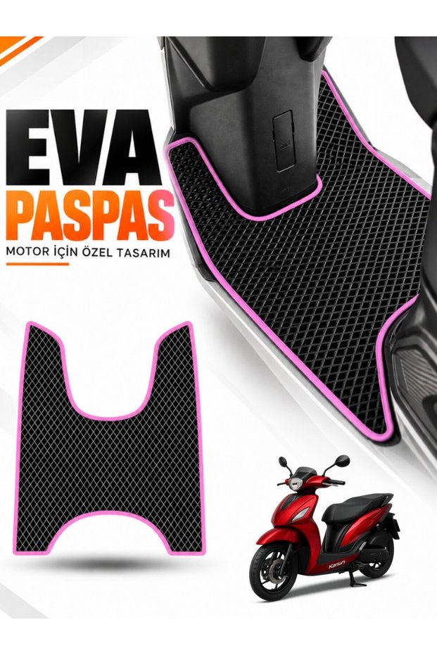 Kanuni̇ Mati̇ 125 Compatible Eva Motorcycle Mat Scooter Foot Mat Motor-Specific Black-Fuchsia